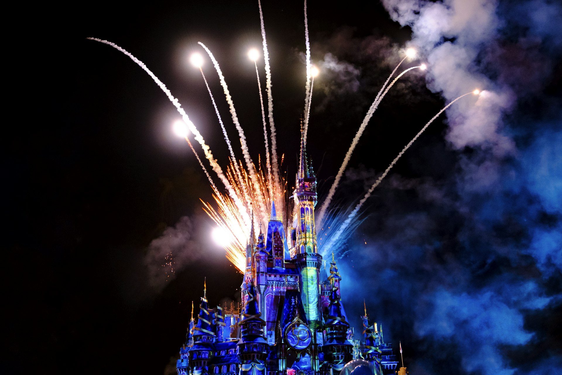 An evening of magic: fireworks over a fairytale castle