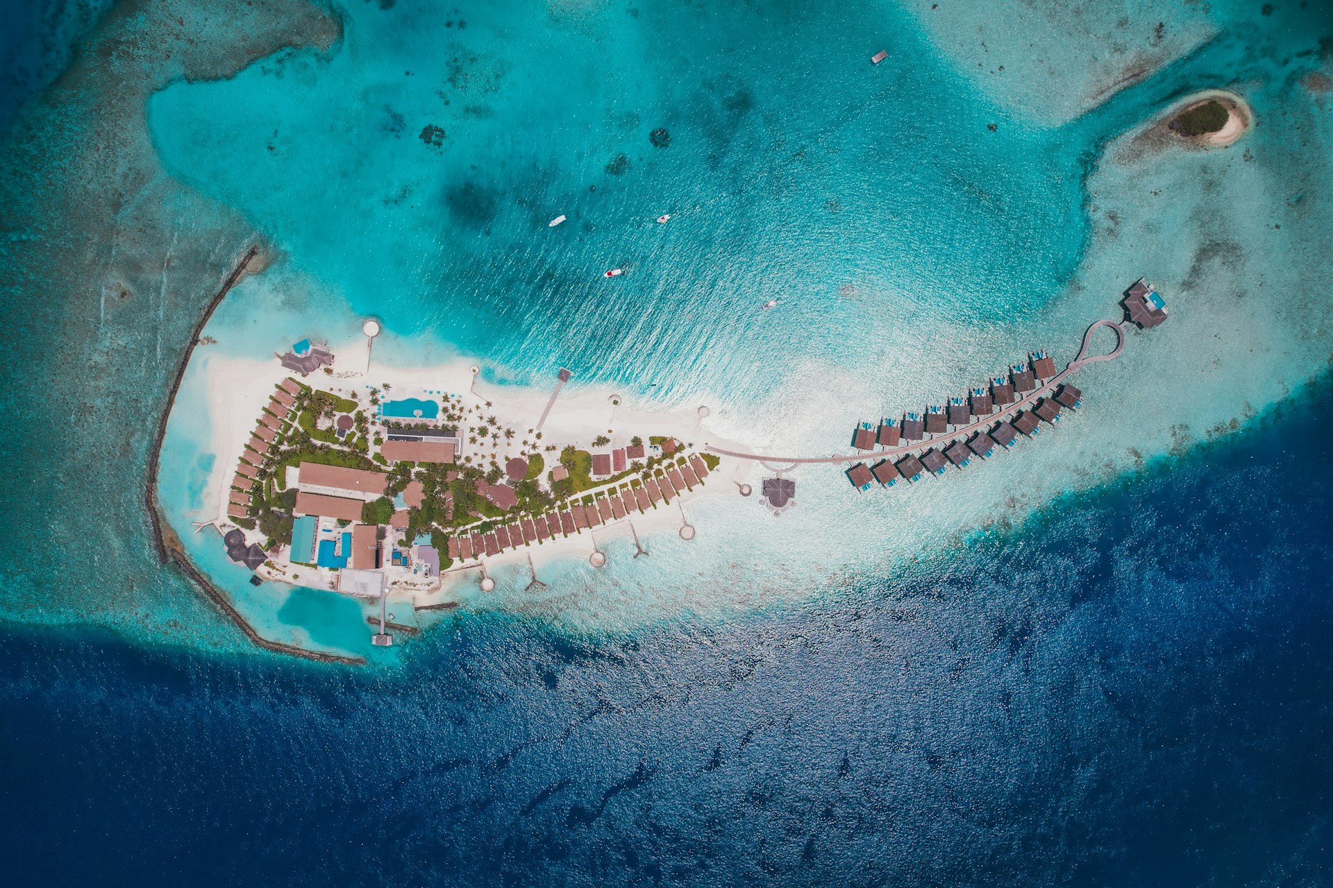 Overwater bungalows from above